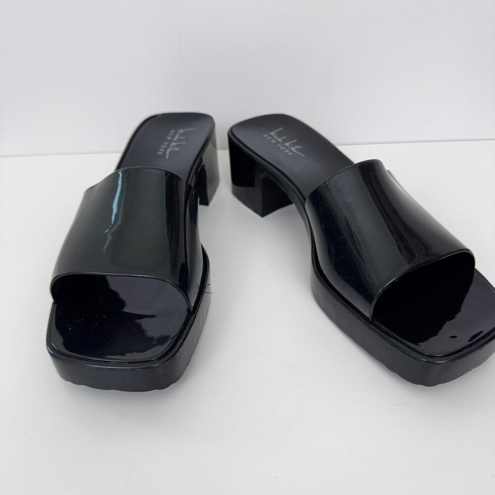 Nicole Miller New York Womens Tikky Slide Sandals Sz 9 Glossy Jelly Chunky Black